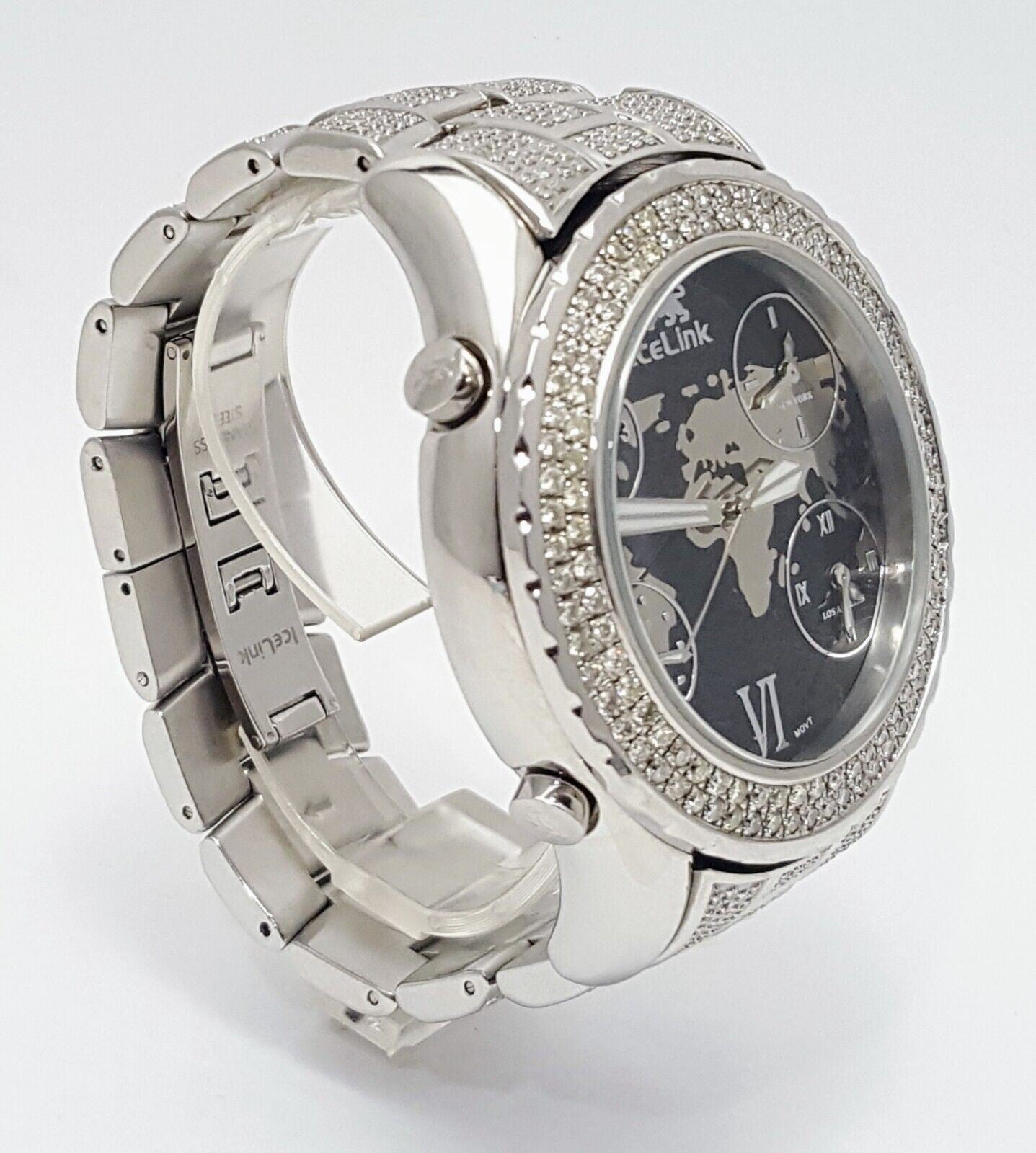 IceLink Marco Polo No. 1409 Black and Steel Watch with Diamond Bezel and Strap 50mm