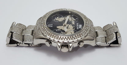 IceLink Marco Polo No. 1409 Black and Steel Watch with Diamond Bezel and Strap 50mm