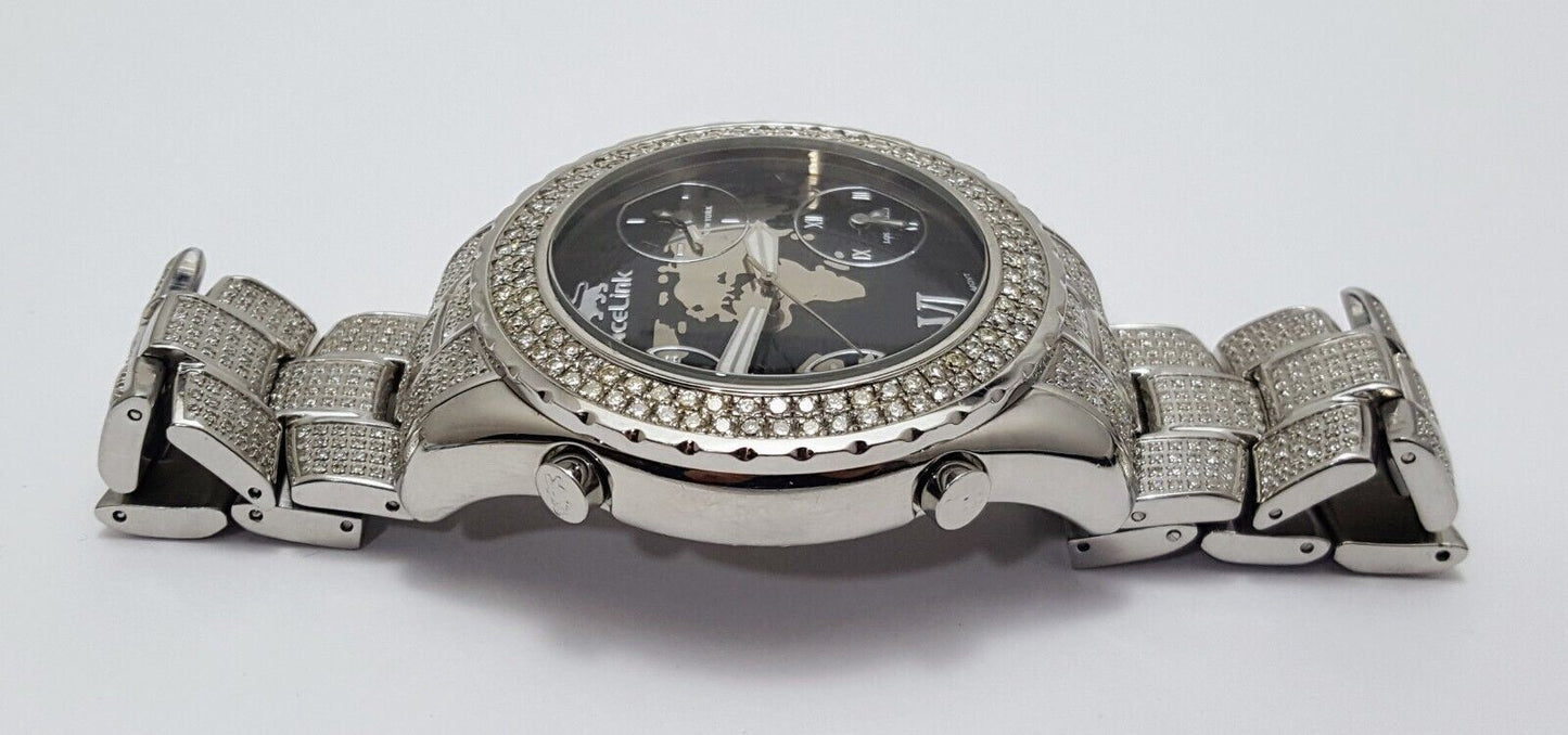 IceLink Marco Polo No. 1409 Black and Steel Watch with Diamond Bezel and Strap 50mm