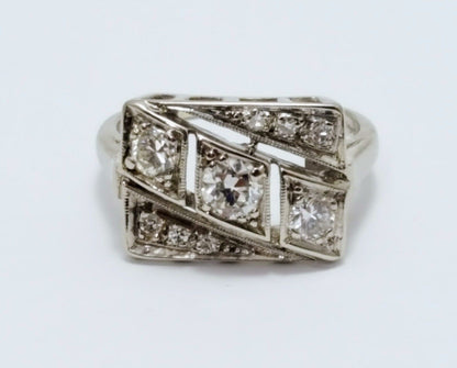 14K  Solid White Gold Designer Square Shaped Diamond Ring