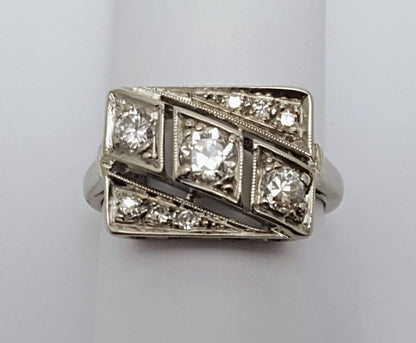 14K  Solid White Gold Designer Square Shaped Diamond Ring