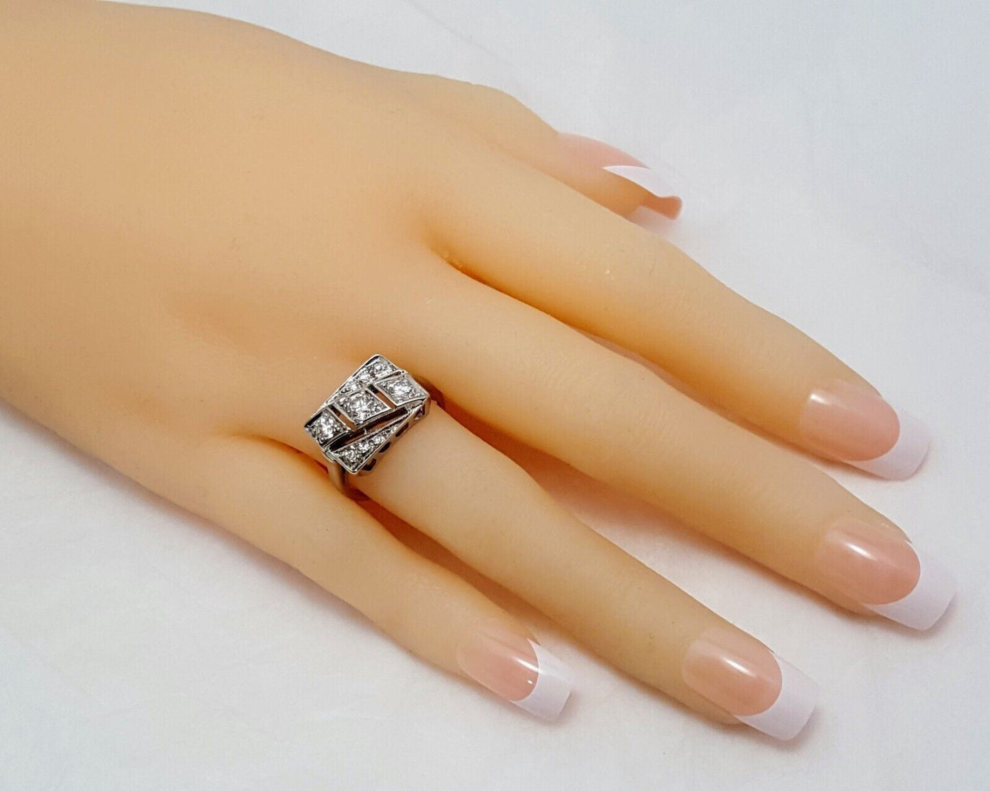 14K  Solid White Gold Designer Square Shaped Diamond Ring