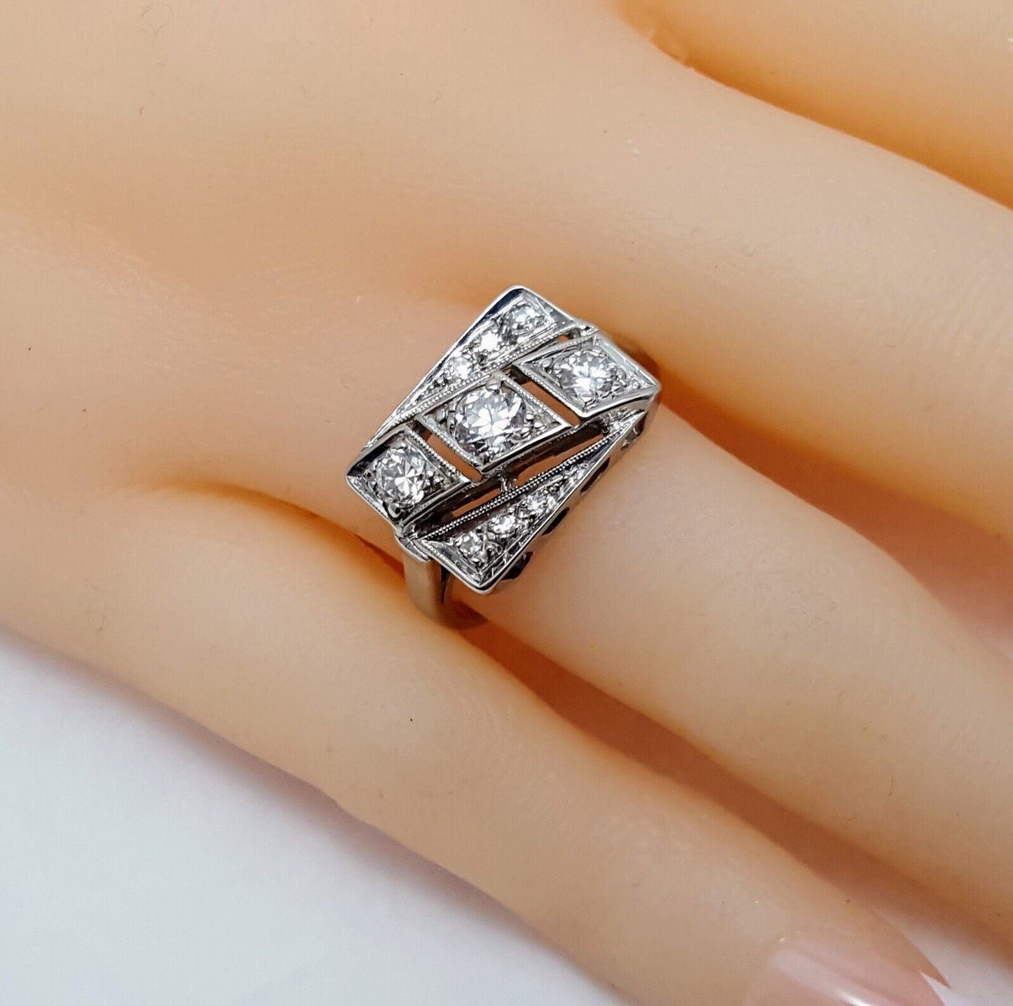 14K  Solid White Gold Designer Square Shaped Diamond Ring