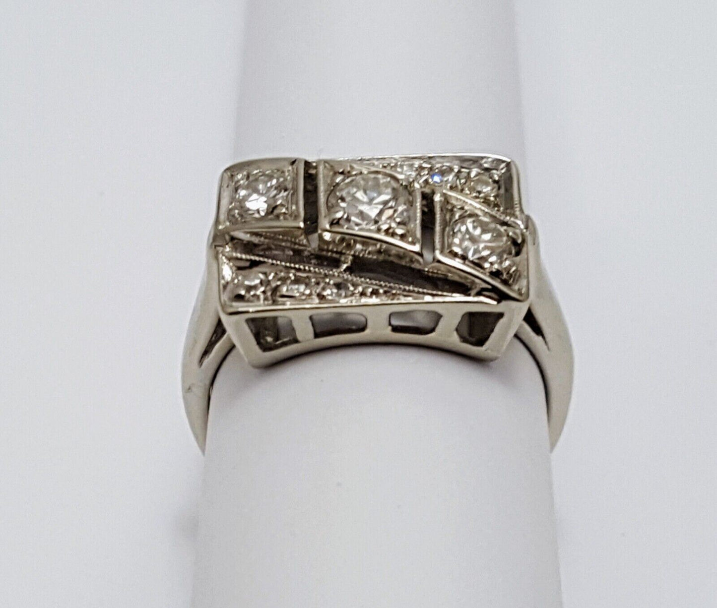 14K  Solid White Gold Designer Square Shaped Diamond Ring