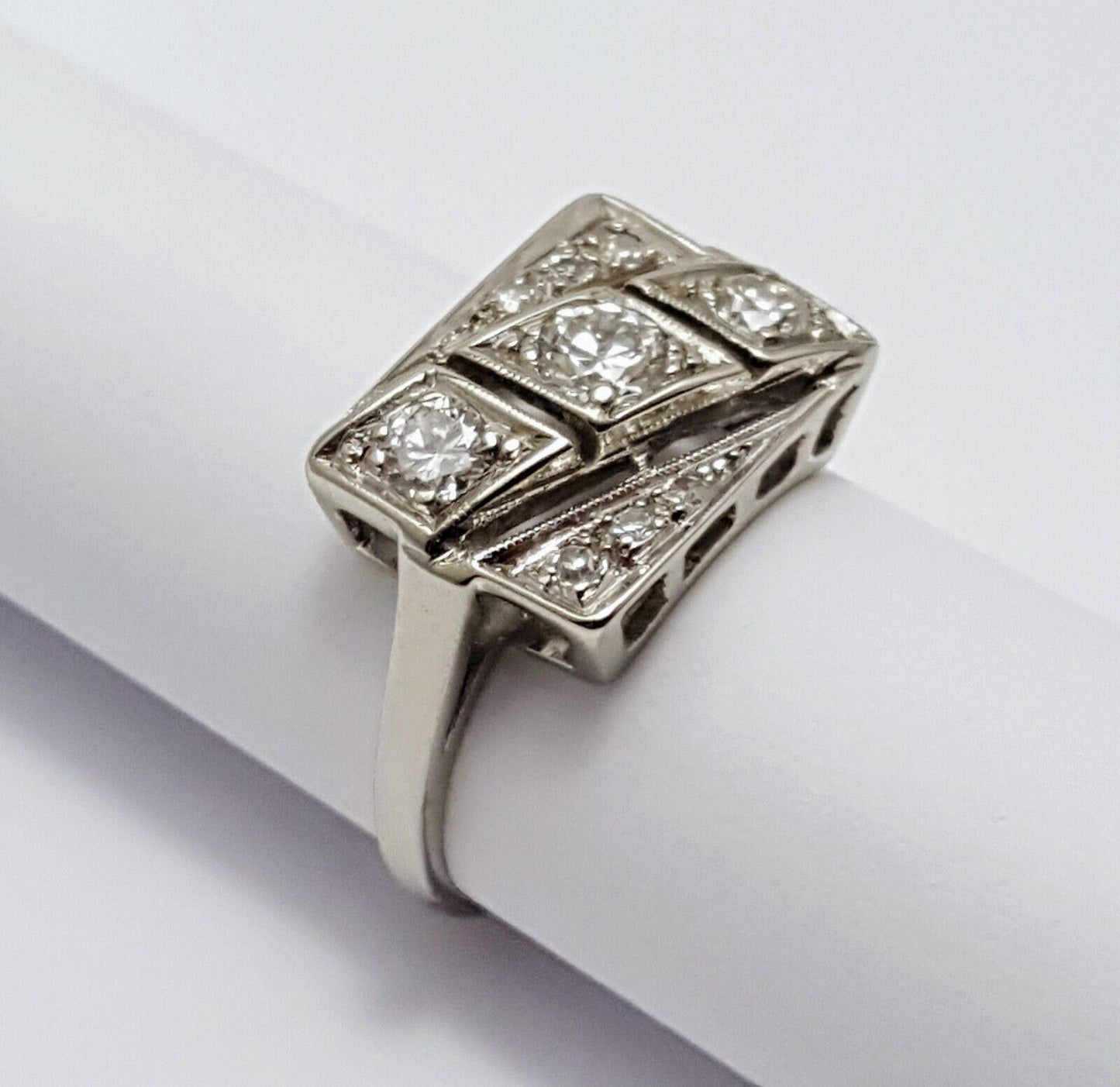 14K  Solid White Gold Designer Square Shaped Diamond Ring