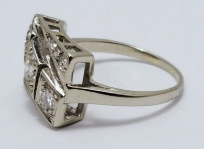 14K  Solid White Gold Designer Square Shaped Diamond Ring