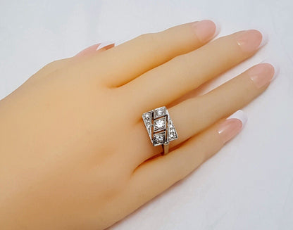 14K  Solid White Gold Designer Square Shaped Diamond Ring