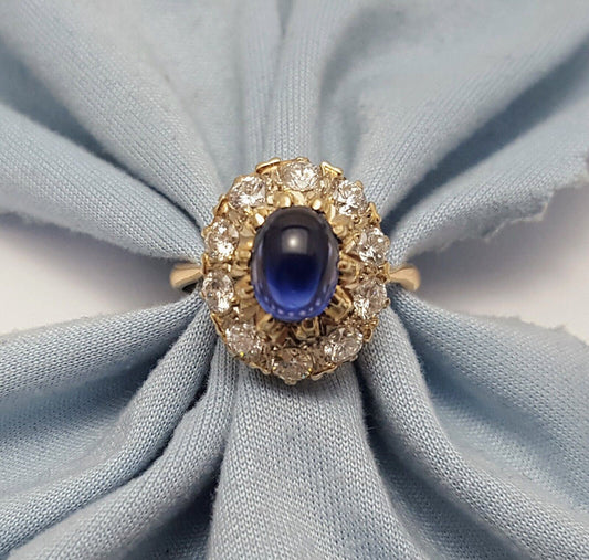 Vintage USSR 14K Solid Multi Color Gold Sapphire & Diamond Ring