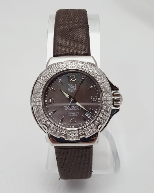 Tag Heuer Ladies Formula 1 WAC1217.FC6221 Diamond Pearl Lady Brown Satin Watch