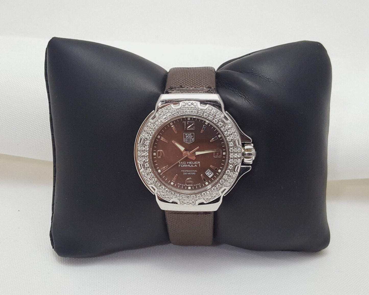 Tag Heuer Ladies Formula 1 WAC1217.FC6221 Diamond Pearl Lady Brown Satin Watch