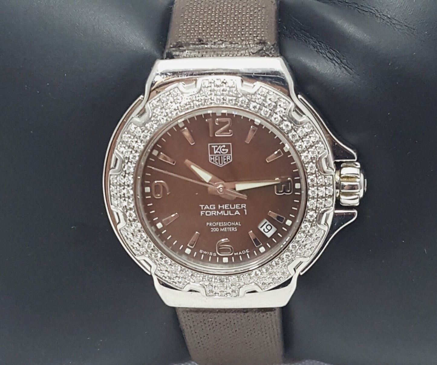 Tag Heuer Ladies Formula 1 WAC1217.FC6221 Diamond Pearl Lady Brown Satin Watch