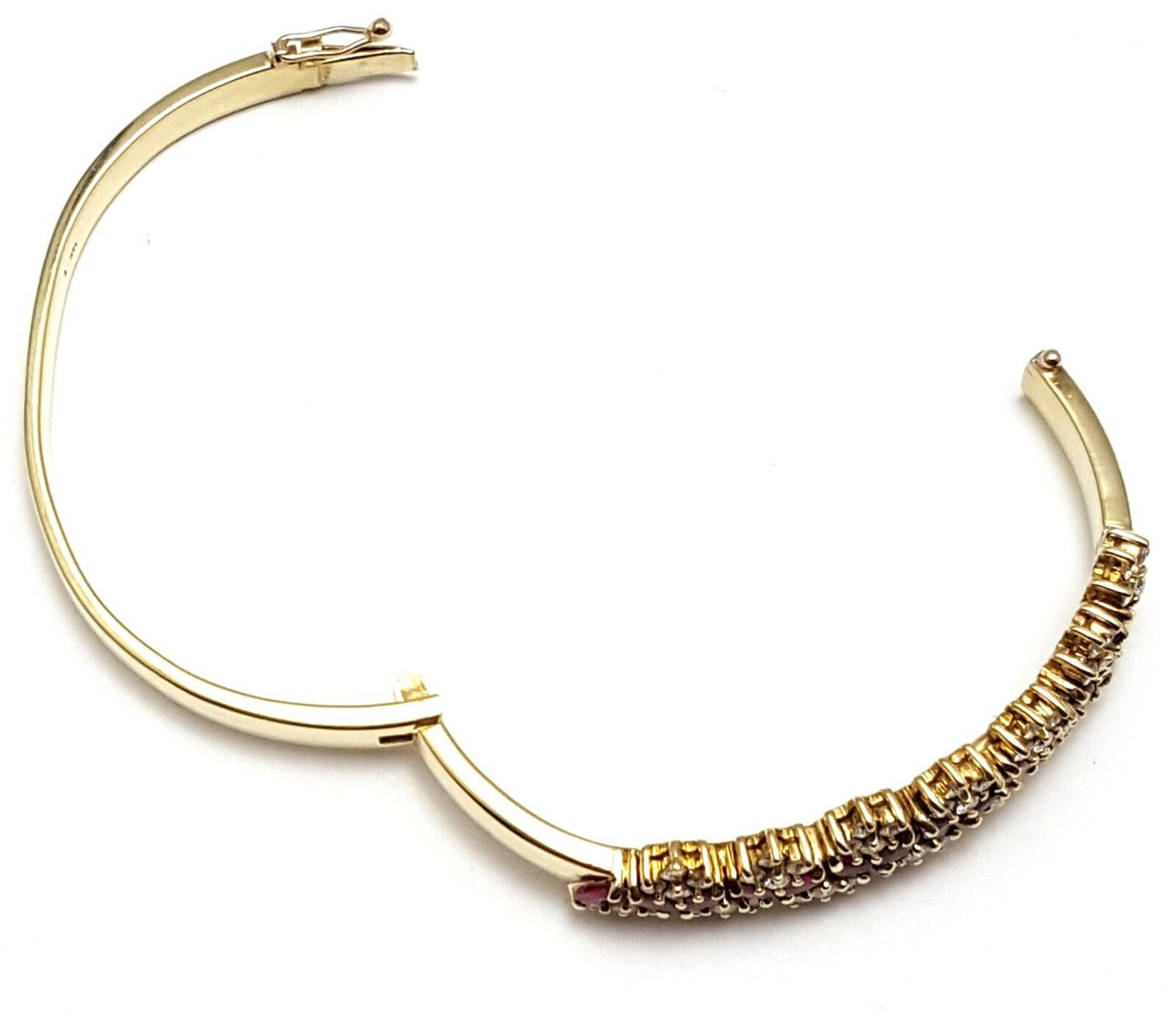 Beautiful 14K Karat Solid Yellow Gold Designer Ruby & Diamond Bangle Bracelet