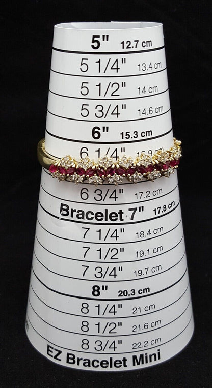 Beautiful 14K Karat Solid Yellow Gold Designer Ruby & Diamond Bangle Bracelet