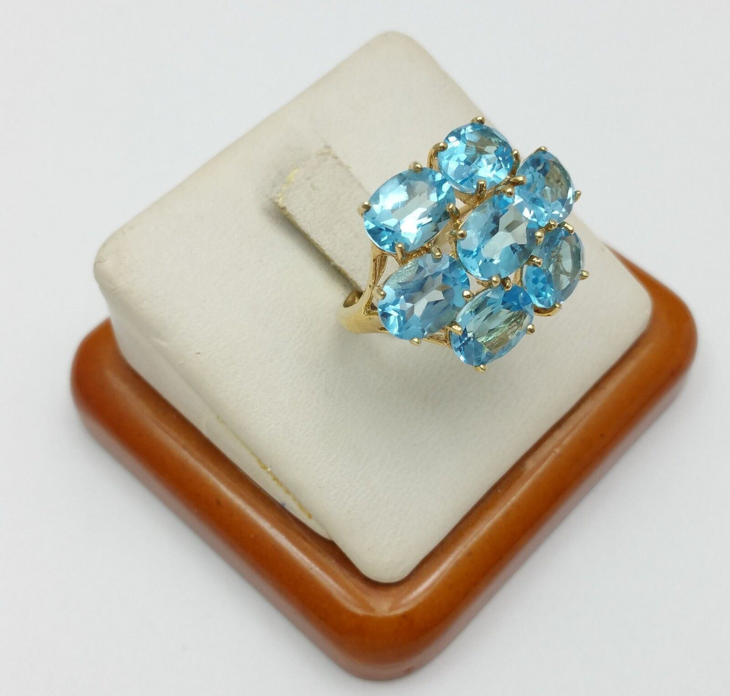 10K Solid Yellow Gold Designer Ladies Cluster Blue Topaz Ring