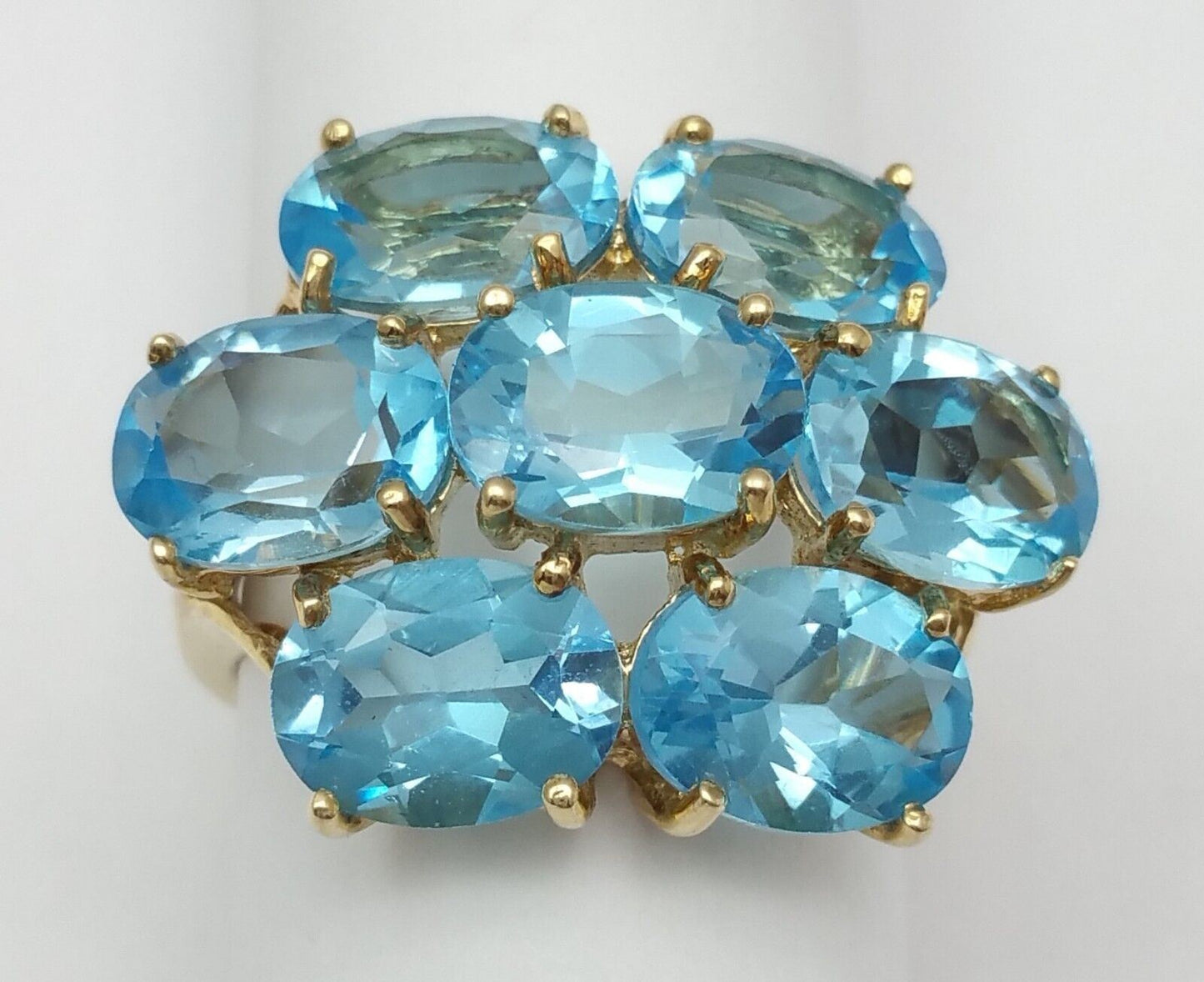 10K Solid Yellow Gold Designer Ladies Cluster Blue Topaz Ring