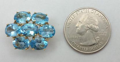 10K Solid Yellow Gold Designer Ladies Cluster Blue Topaz Ring