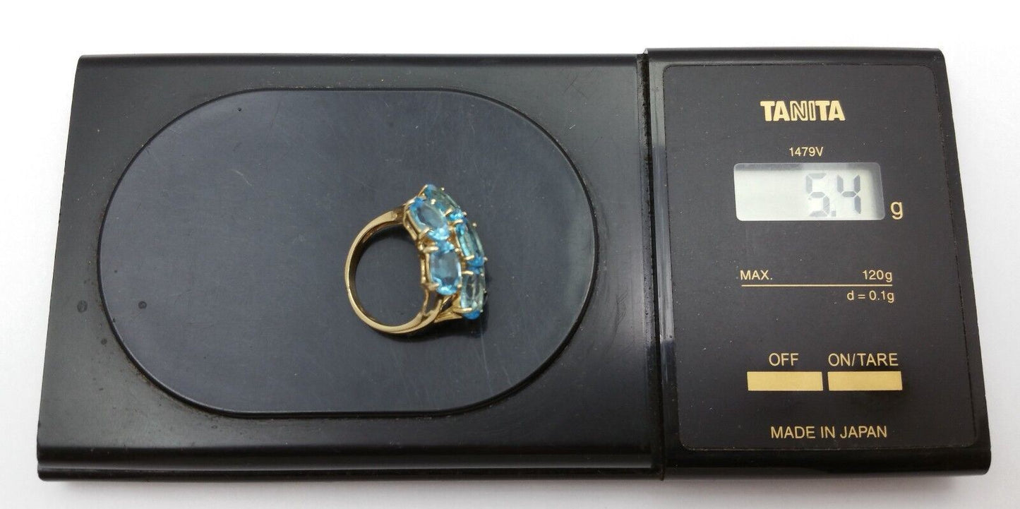 10K Solid Yellow Gold Designer Ladies Cluster Blue Topaz Ring