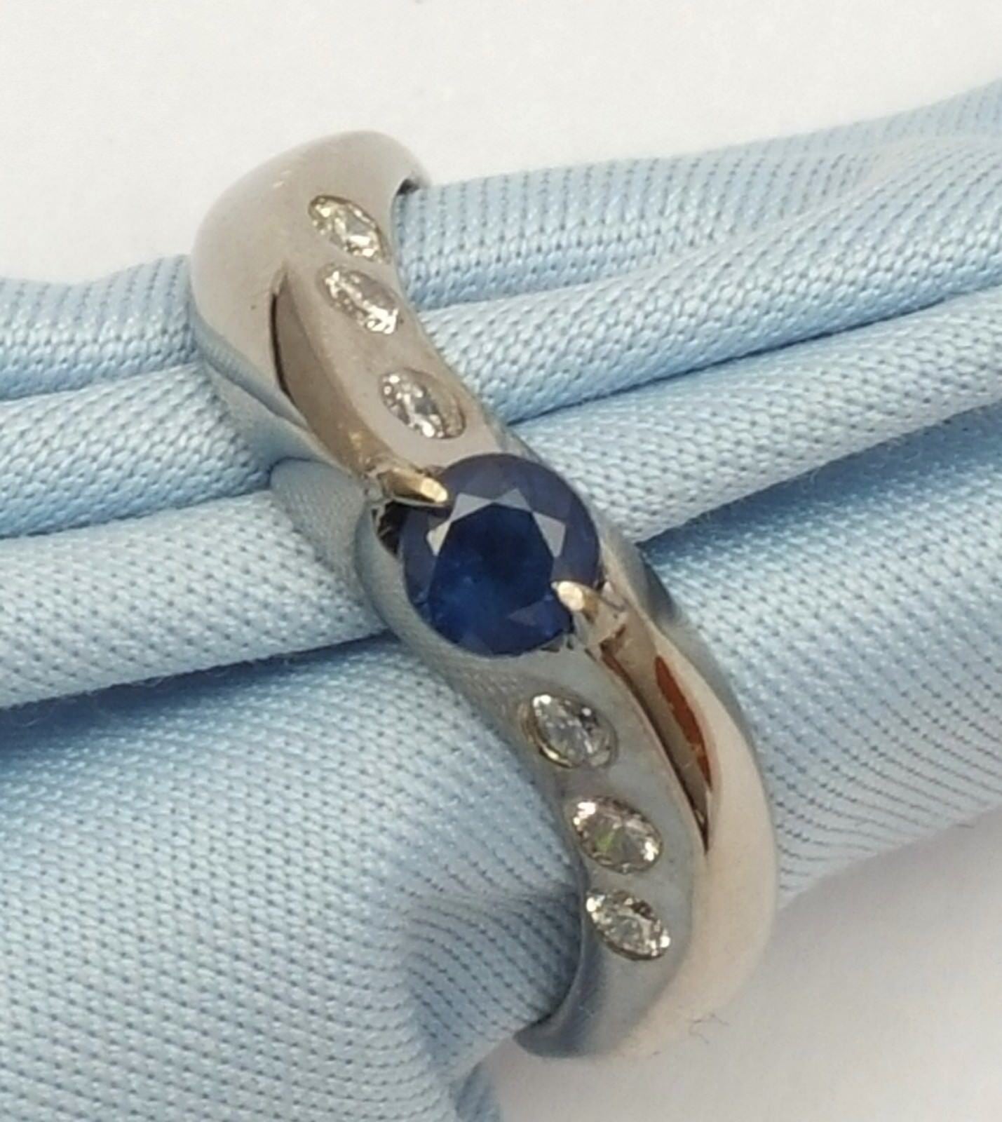 14K White Gold Designer Ladies Ring W/ Sapphire & Diamonds – HRPawn