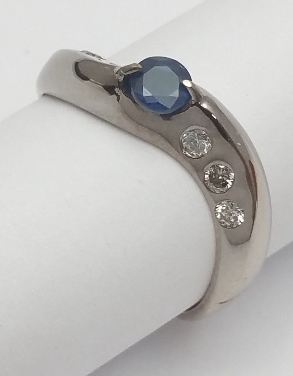 14K White Gold Designer Ladies Ring W/ Sapphire & Diamonds