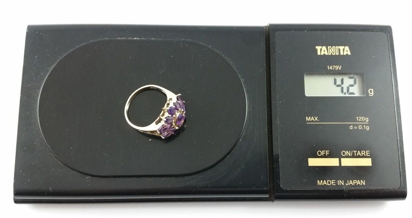 10K Solid Yellow Gold Flower Design Amethyst Ring