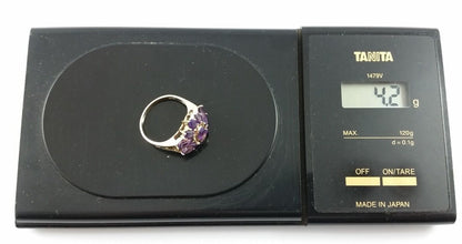 10K Solid Yellow Gold Flower Design Amethyst Ring