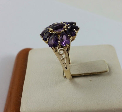 10K Solid Yellow Gold Flower Design Amethyst Ring