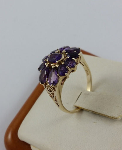 10K Solid Yellow Gold Flower Design Amethyst Ring