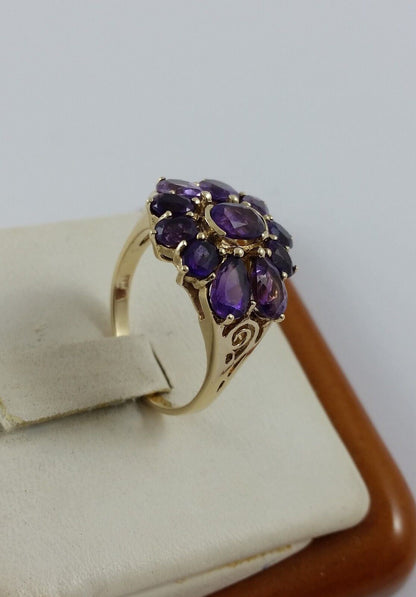 10K Solid Yellow Gold Flower Design Amethyst Ring