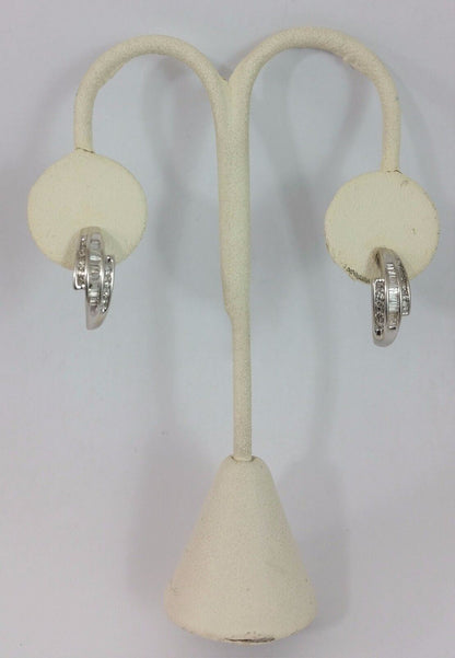 10K White Gold Hanging Stud Dangle Earrings with Diamonds