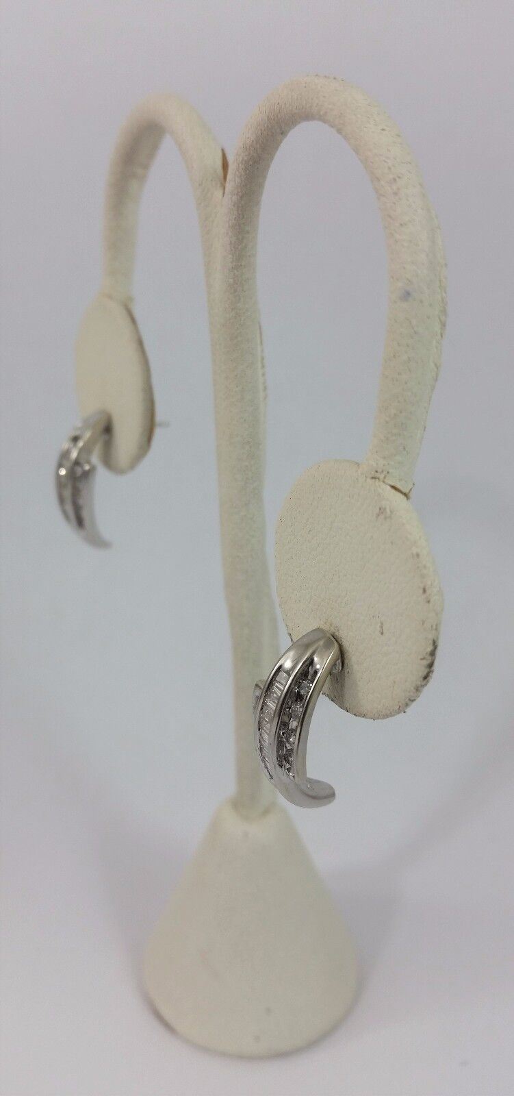 10K White Gold Hanging Stud Dangle Earrings with Diamonds