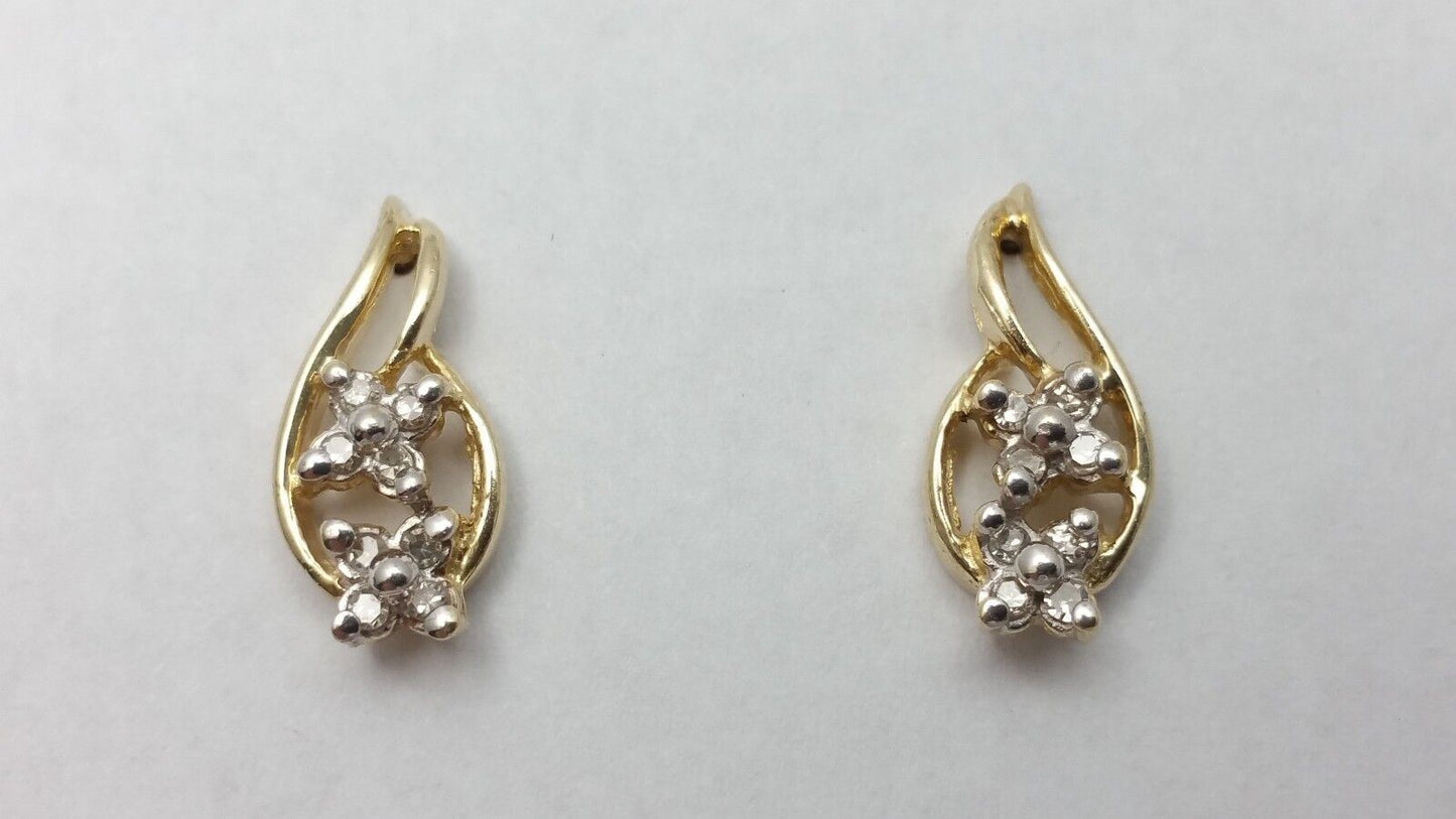 14K Yellow Gold Designer Stud Earrings With Diamonds