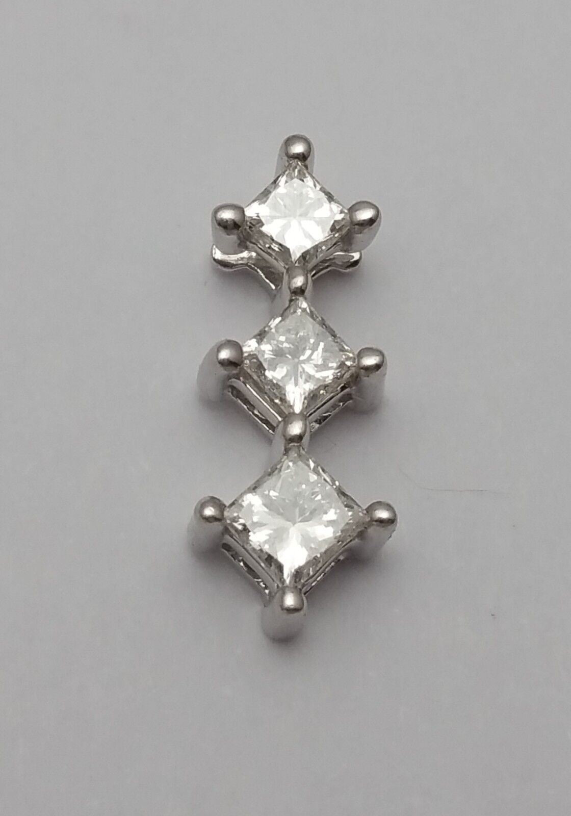 14K Solid White Gold Diamond 3 Stone Drop Charm Pendant