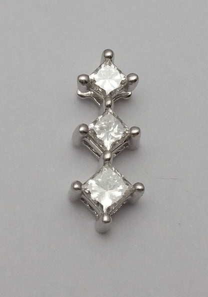 14K Solid White Gold Diamond 3 Stone Drop Charm Pendant