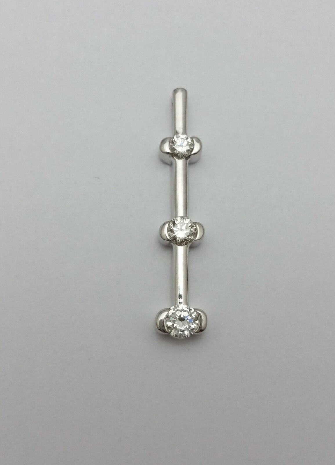 14K Solid White Gold Diamond 3 Stone Drop Charm Pendant