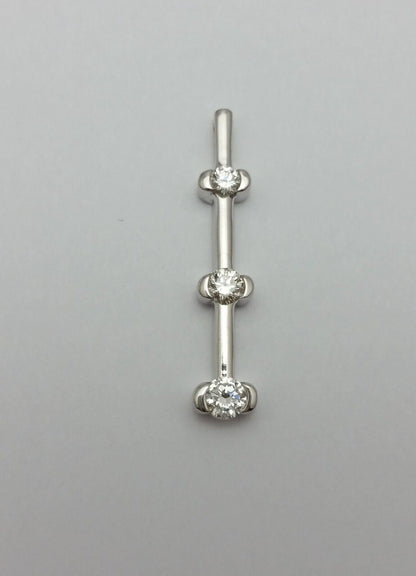 14K Solid White Gold Diamond 3 Stone Drop Charm Pendant