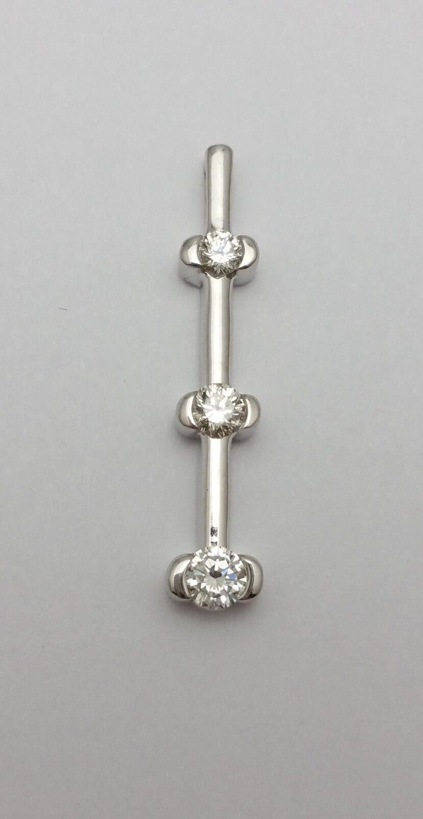 14K Solid White Gold Diamond 3 Stone Drop Charm Pendant