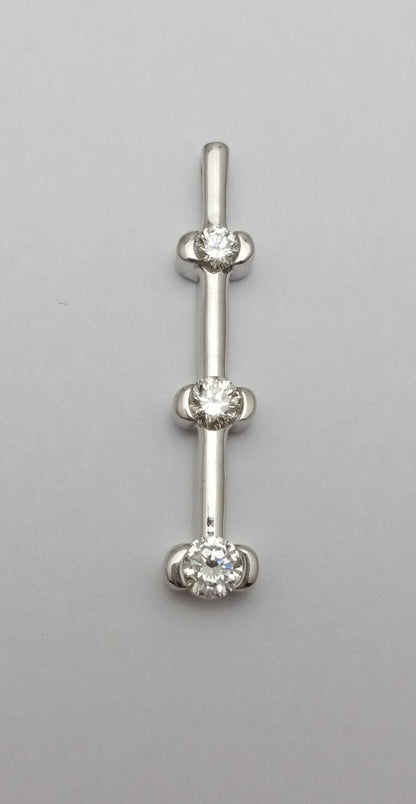 14K Solid White Gold Diamond 3 Stone Drop Charm Pendant