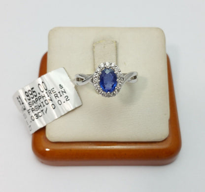 14K White Gold Ladies Ring With Diamonds & Sapphire