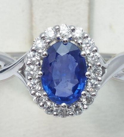 14K White Gold Ladies Ring With Diamonds & Sapphire