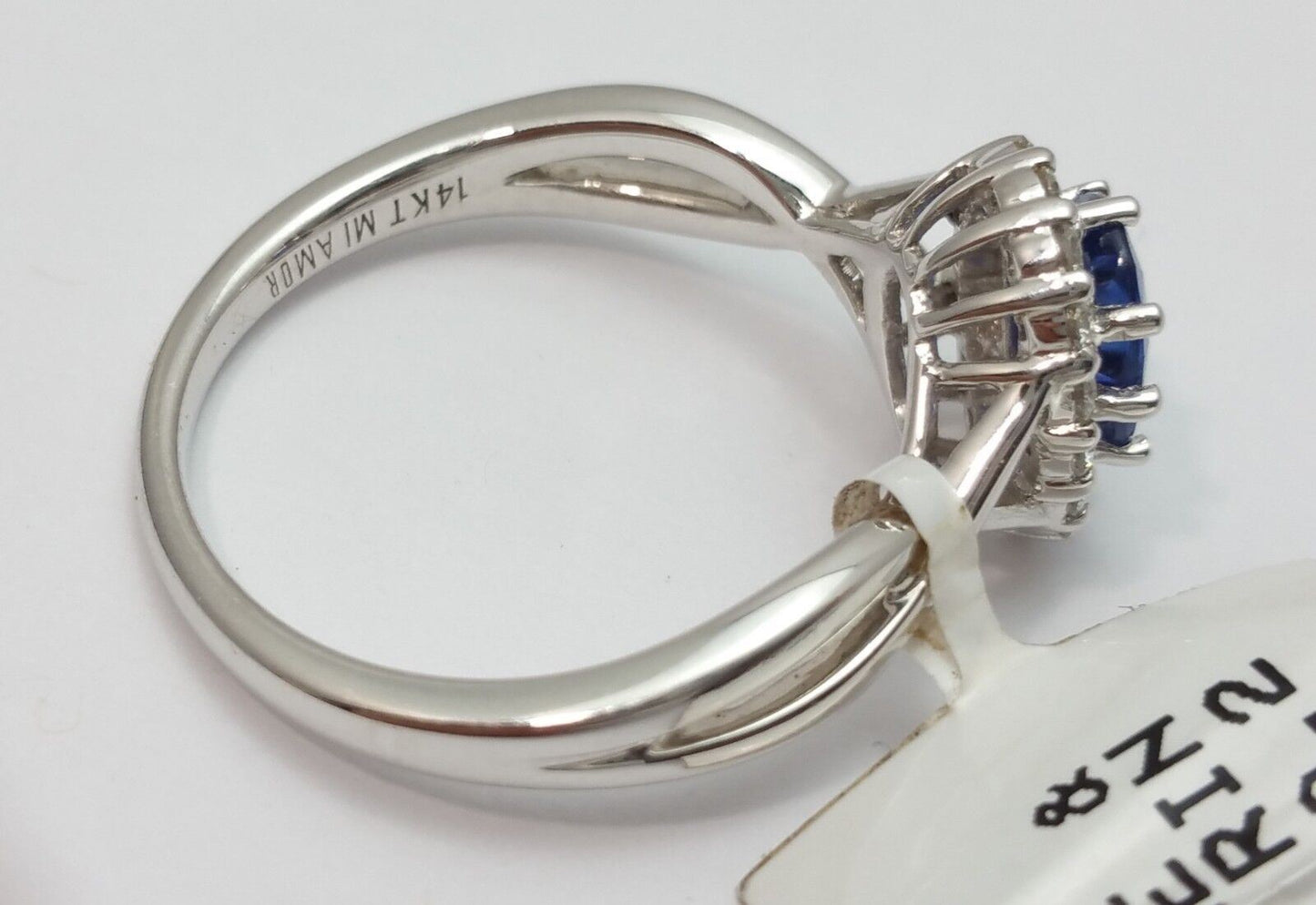 14K White Gold Ladies Ring With Diamonds & Sapphire