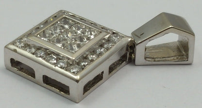 14K Solid White Gold Square Diamond Charm Pendant