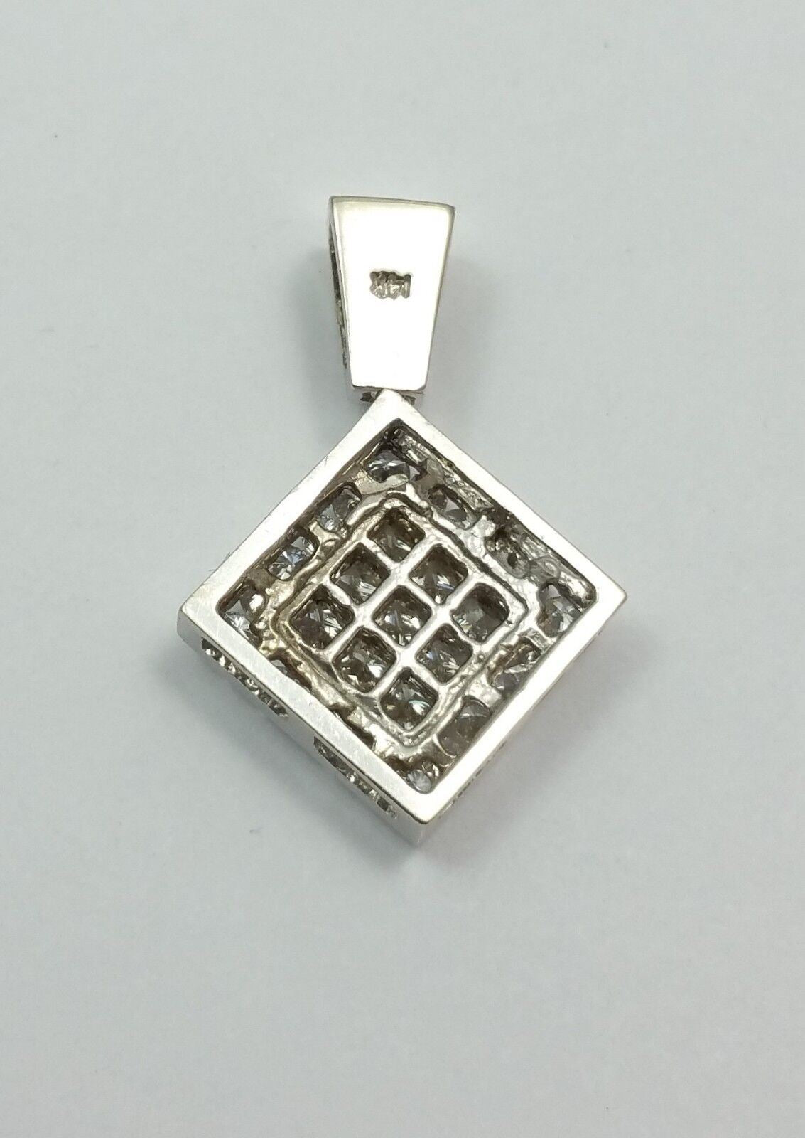 14K Solid White Gold Square Diamond Charm Pendant