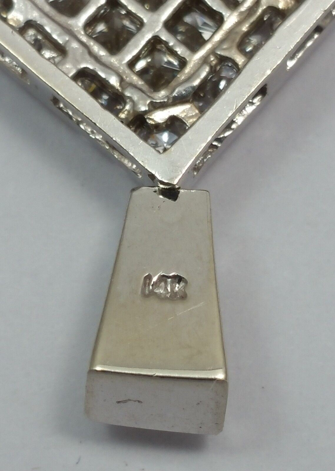 14K Solid White Gold Square Diamond Charm Pendant