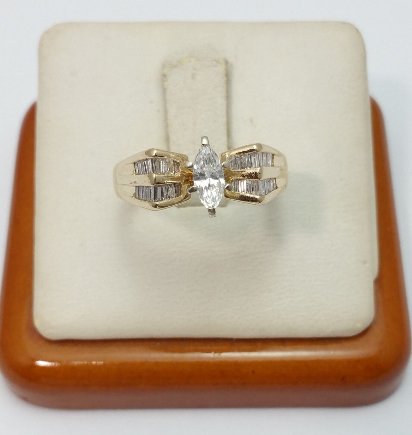 14K Solid Yellow Gold Marquise & Baguette Diamond Ring