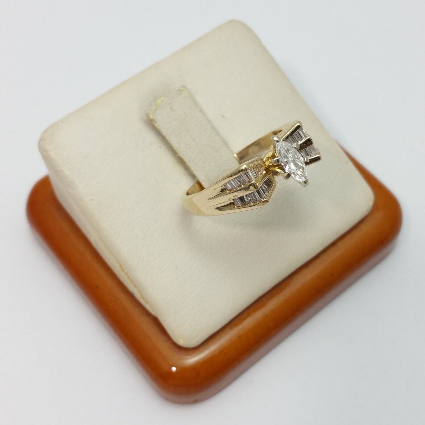 14K Solid Yellow Gold Marquise & Baguette Diamond Ring