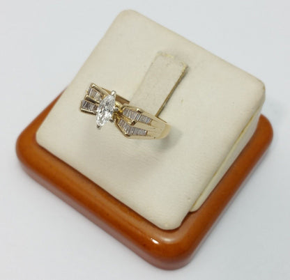 14K Solid Yellow Gold Marquise & Baguette Diamond Ring