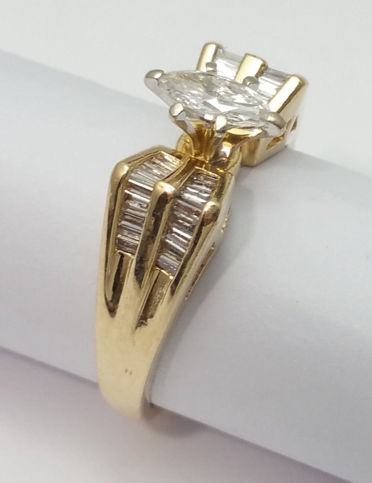 14K Solid Yellow Gold Marquise & Baguette Diamond Ring