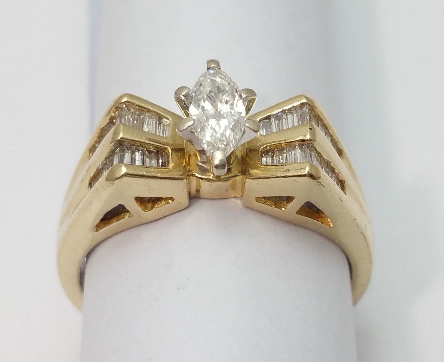 14K Solid Yellow Gold Marquise & Baguette Diamond Ring