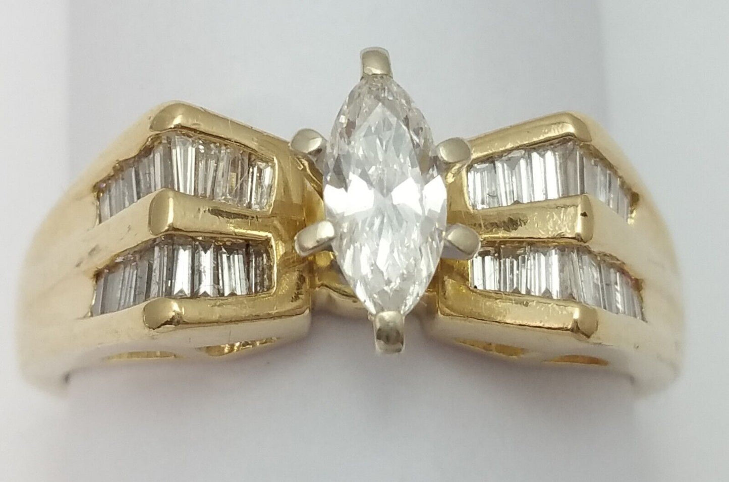 14K Solid Yellow Gold Marquise & Baguette Diamond Ring