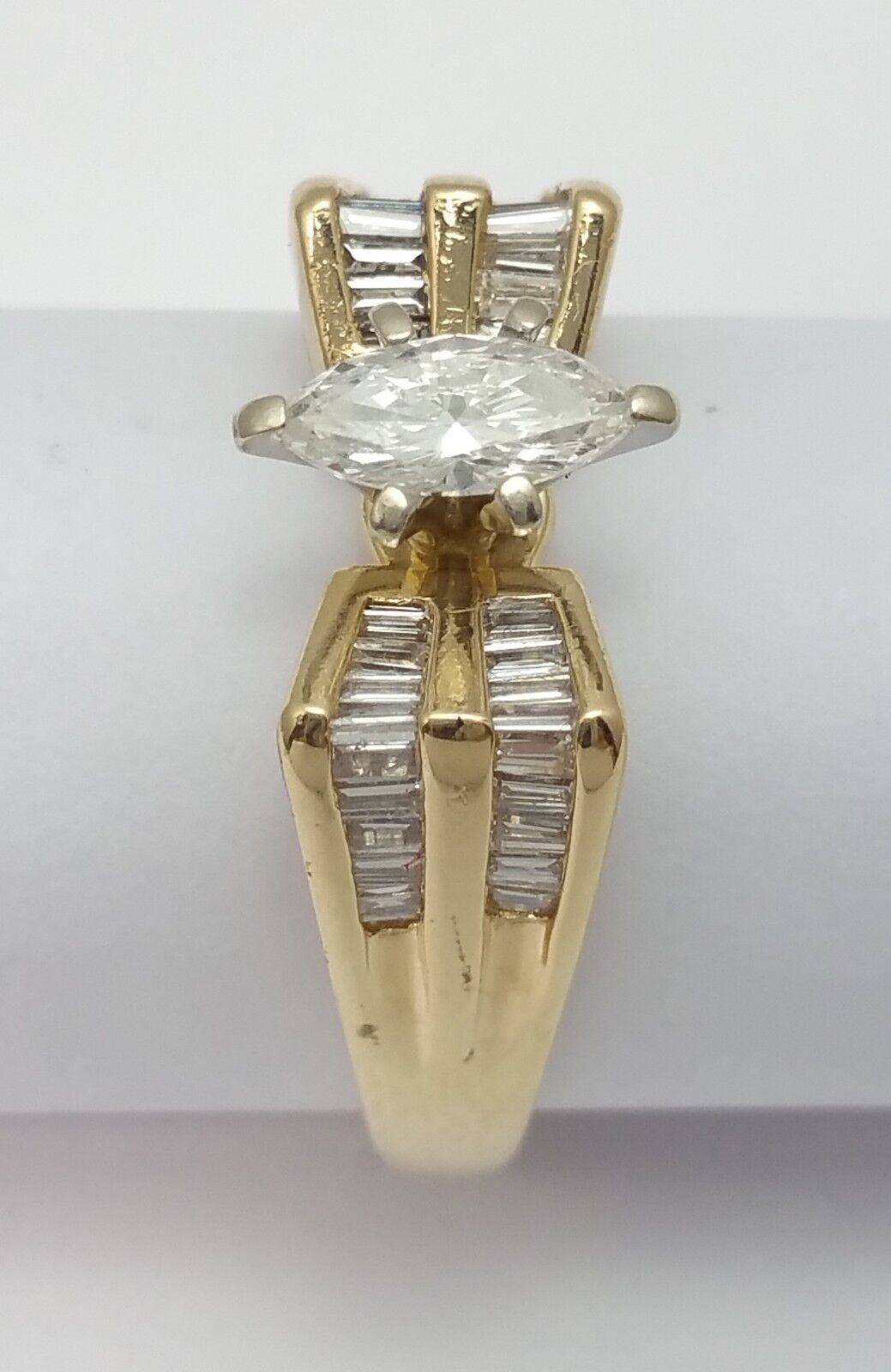 14K Solid Yellow Gold Marquise & Baguette Diamond Ring